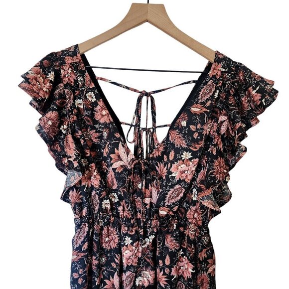 NWT Madewell Deep-V Ruffle Wide Leg Jumpsuit in Pampas Blooms Black Brown Sz. S - Picture 8 of 12